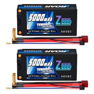Zeee 2S Shorty Lipo Battery 5000mAh (Roar Approved) 7.4V 120C with 5mm Bullet to T Connector Hard Case Battery for 1/10 Scale Vehicles RC Car Trucks Boats RC Models(2 Pack)