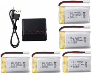 5pcs 3.7v 800mAh Lithium Battery with 5-in-1 Charger for Syma X5C X5C-1 X5 X5SC X5SW H5C V931 S5C S5W SS40 FQ36 T32 T5W H42 CW4 UAV 2.4G RC Quadcopter