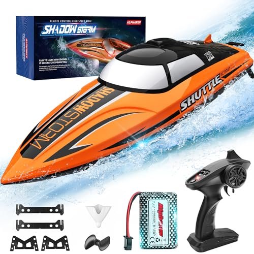 ALPHAREV RC Boat Parts R208 20+ MPH Fast Remote Control Boat with Rechargeable Battery for Pool Lake Use