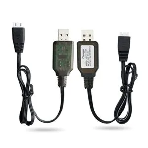 UDI RC Drone Battery Charger 7.4V 2S Lipo USB Charger Cable 2 Pack for SCX24 RC Car and Splatter Ball Gun