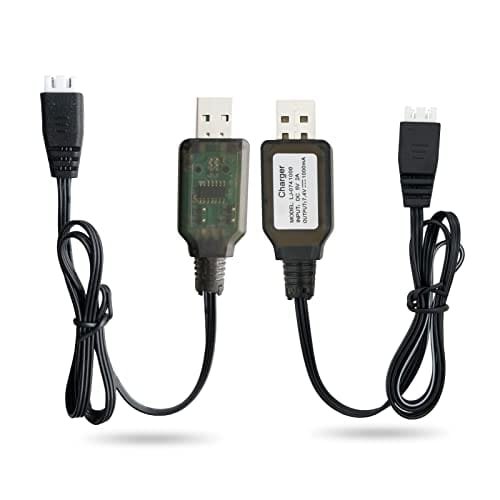 UDI RC Drone Battery Charger 7.4V 2S Lipo USB Charger Cable 2 Pack for SCX24 RC Car and Splatter Ball Gun