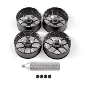 Abendor 4Pcs Metal 1/24 1/28 RC Car Drift Wheels, [2N+2W] 22mm 1/28 RC Car Drift Hubs for Mini-Z BBS Mini-Q HGD1 Mini-D DRZ Wltoys K969 K989 Rc Car Upgrade Parts (1.5 Degree, Titanium)