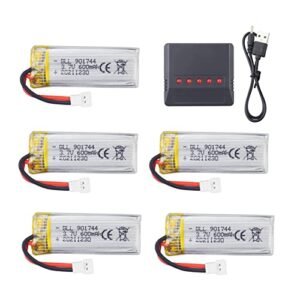 Fytoo Accessories 5PCS 3.7V 600mah Lithium Battery with 5 in 1 Charger for SYMA X600W X700 X700W Aerial Photography Quadcopter Accessories Remote Control Drone Lithium Battery