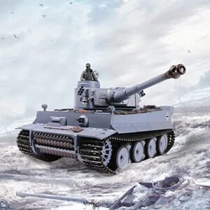 Heng Long 1/16 Scale RC Model Scale Tanks German Tiger I Gray with 2 4GHz Remote Control and 320 Degree Rotating Turret