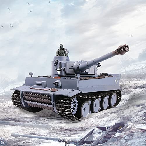 Heng Long 1/16 Scale RC Model Scale Tanks German Tiger I Gray with 2 4GHz Remote Control and 320 Degree Rotating Turret