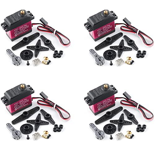 RCmall 4PCS DS3225 25KG Digital RC Servo High Torque Waterproof Full Metal Gear Motor for Animal RC Truck Baja Car Robotic Arm 1/8 1/10 1/12 Crawler Boat