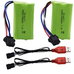 Blomiky 2 Pack 7.4V 2S 600mAh Li ion Rechargeable Battery with SM 4P Plug and Charger Cable Compatible with Some Water Ball Blasters and DE85 RC Cars JF 71A Battery Ideal for 7.2 RC Battery Charger