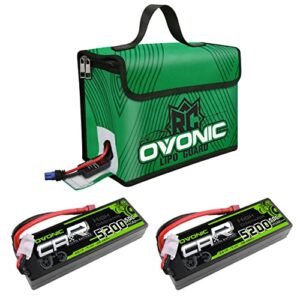 OVONIC 2s Lipo Battery 50C 5200mAh 7.4V Lipo Battery with Deans T Plug(2 Packs) Lipo Safe Bag Fireproof Explosionproof Bag