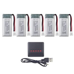 PUOO Accessory 5PCS 3.7V 550mAh Li Battery with 5-in-1 Charger for JXD 523 523W H43WH Foldable Quadcopter Remote Control Drone