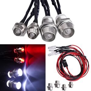 GoHobby RC Car Lights 4LEDs Headlights Taillight Kit for Traxxas HSP Tamiya Redcat RC4WD Axial SCX10 RC Touring Cars Truck Crawler Drift On Road 2 Red 2 White LEDs