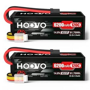 HOOVO 4S RC Car Lipo Battery 14.8V 6200mAh 120C Hard Case with TR Plug 2 Pack
