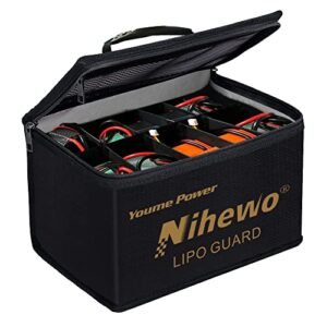 Nihewo Lipo Safe Bag Fireproof Explosionproof Organizer for Lipo Battery Packs for RC Cars Large Capacity Storage Charging Pouch with Durable Handle and Mesh Pocket