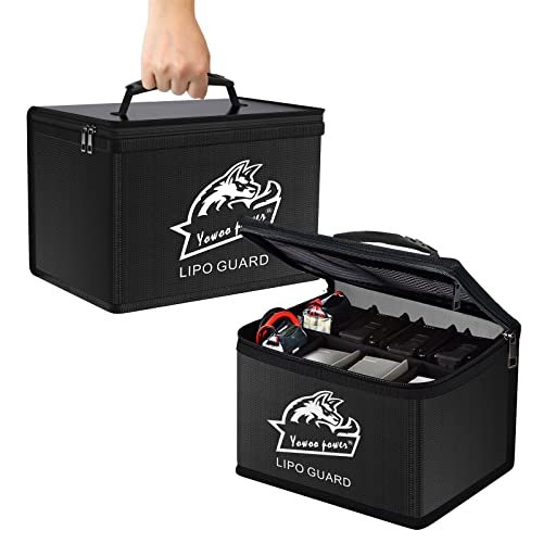 Yowoo Lipo Safe Bag Fireproof Explosionproof LiPo Battery Guard for RC Plane Space Large Capacity Double Zipper Storage 10.63x6.69x6.69 inch