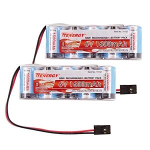 Tenergy New Bright RC Battery 6V 2 Pack NiMH Rechargeable 1600mAh High Capacity with Hitec Connector for RC Vehicles