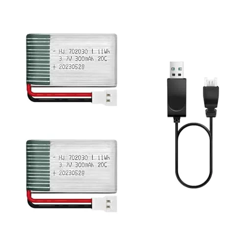 HAWKS WORK 2 Pcs 3.7V 300mAh Lipo Battery with XH2.54 Connector Helicopter Saves RC Plane Drone and Toys
