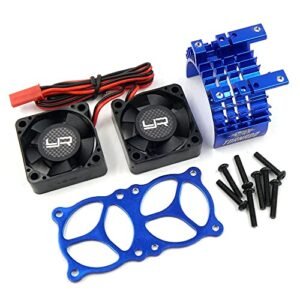 Yeah Racing YA0643BU Aluminum 540550 Motor Heat Sink with Twin Tornado High Speed Fan Blue for Tornado RC Fuel Performance