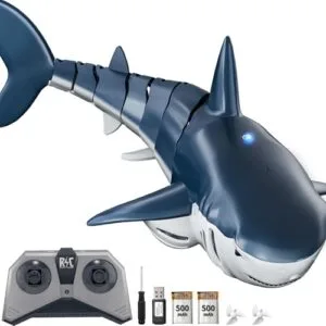 TEMI 1 18 High Simulation RC Boat Engines Electric Shark Toy with 2.4GHz Remote Control Light and Spray Water for Kids Ages 6+