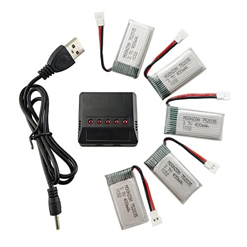 MOONZON 5PCS 3.7V 400mAh Lithium Battery with 5 in 1 Charger Compatible with Scania RC Model Trucks and Drones
