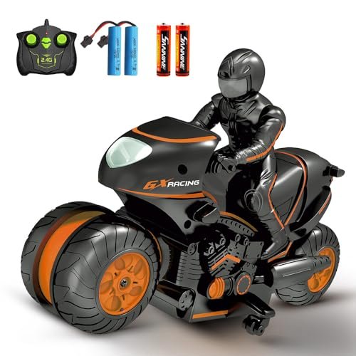 Speedy RC Car Motorcycle Toy 2.4GHz High Speed Remote Control Drift Stunt Bike for Kids Ages 4 5 6 7 8 and Up Orange