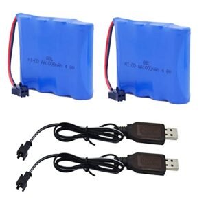 QBLPOWER 2 Pack 4.8V 1000mAh NiCd Battery and 2 USB Charger Cables Compatible with SZJJX RC Rock Off-Road Vehicle 2.4Ghz 4WD High Speed 1/18 Racing Cars Haktoys HAK101 RC Stunt Car and HAK155 RC Buggy