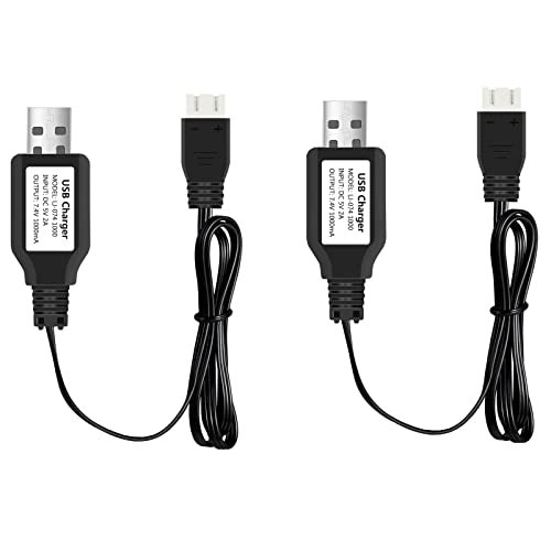 URGENEX USB Charger Cable for 6x6x6 RC Truck 2S 7.4V Lipo Battery with XH 3P Connector 1A Output Compatible with Axial SCX24 SCX10 RC Cars Drones and Boats 2 Pack