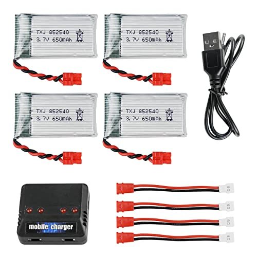 Cheerwing 4pcs 3.7V 650mAh Battery and 4 in 1 Charger for Syma X5SW V3 Drone
