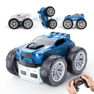 BEZGAR TD201 Remote Control Police Ambulance Car with RC Components Spinning Wheels 2 in 1 Double Sided RC Stunt Car Toy for Boys Kids