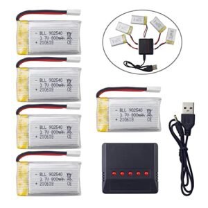 MOONZON 5PCS 3.7V 800mAh Lithium Battery and 5 in 1 Charger for SYMA X5C X5C 1 X5 X5SC X5SW H5C V931 S5C S5W SS40 FQ36 T32 T5W H42 CW4 Drone