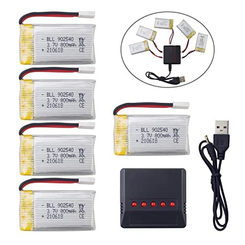 MOONZON 5PCS 3.7V 800mAh Lithium Battery and 5 in 1 Charger for SYMA X5C X5C 1 X5 X5SC X5SW H5C V931 S5C S5W SS40 FQ36 T32 T5W H42 CW4 Drone