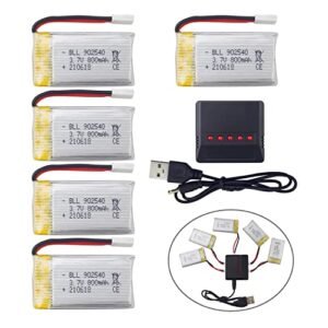 PUOO Accessory 5PCS 3.7V 800mAh Lithium Battery with 5-in-1 Charger for SYMA X5C X5C-1 X5 X5SC X5SW H5C V931 S5C S5W SS40 FQ36 T32 T5W H42 CW4 Remote Control Drone