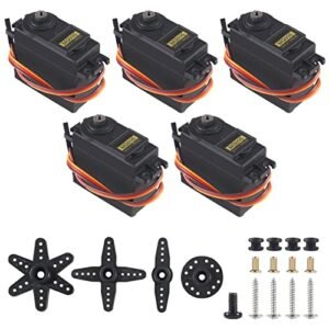DWEII MG995 20KG High Torque Digital Servo Motor Metal Gear 180 Degree Control for RC Boat Mold Smart Car Robot Pack of 5