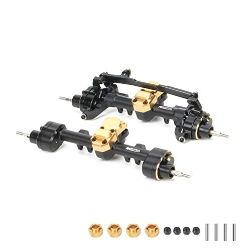 RCAWD Front and Rear Portal Axle Set for Axial SCX24 Upgrades with Steel Gears Brass Worm Gears and Brass Third Member Housing