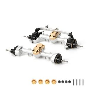 RCAWD Front Rear Portal Axle Set for Axial SCX24 Upgrades with Steel Brass Gears Aluminum Parts AXI31609 AXI31610 Silver