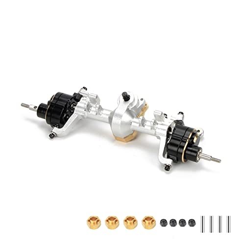 RCAWD Front Portal Axle Set for Axial SCX24 Upgrades with Steel Gears Brass Worm Gears Brass Third Member Housing and Brass Hex Aluminum Hop Ups Parts AXI31609 Silver