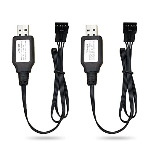 SM4P RC Li Ion Battery Charger USB Charging Cable 2 Pack for 7.4V RC Car Boat Gel Ball Blaster