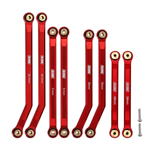 INJORA High Clearance Front 4 Links Set Red Anodized Aluminum CNC for Axial RC Truck 1/24 SCX24 C10 JLU Bronco Base Camp 8PCS