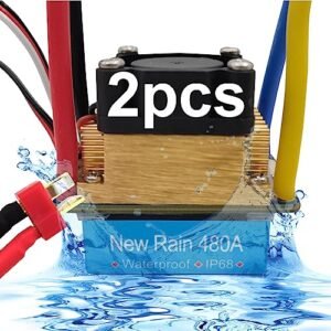Yifengdongli T Plus 480A Waterproof Brushed ESC Speed Controller for F14 Jet RC Cars with 5V 3A BEC Blue YF T 480A x2