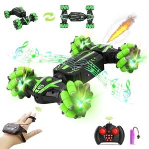 GoolRC Gesture Sensing RC Stunt Car 4WD 2.4GHz Remote Control with Light Music Spray Hand Controlled 360 Rotating Green