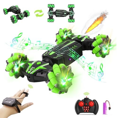 GoolRC Gesture Sensing RC Stunt Car 4WD 2.4GHz Remote Control with Light Music Spray Hand Controlled 360 Rotating Green