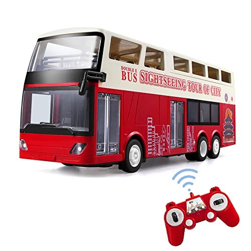 Fistone 2.4G 1/18 Remote Control Double Decker Sightseeing Bus Toy with Sound Light and Opening Doors