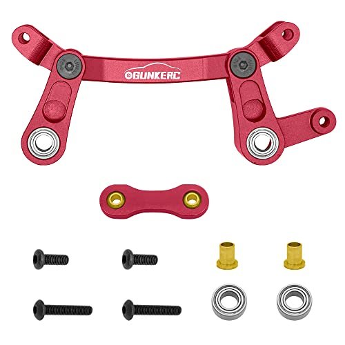 OGUNKE RC Aluminum Alloy Steering Bellcrank and Steering Link with Enhanced RC Shocks and Springs for 1/10 Arrma Senton Granite Typhon Kraton 4X4 Models Red