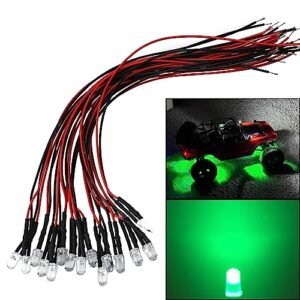 HIRCQOO 15PCS 3MM 5MM Pre Wired LED Light Emitting Diodes 12V Mini Single LED Bulbs for 1/10 Nitro RC Car Parts Traxxas TRX 4 TRX 6 Axial SCX10 90046 Crawler Car Truck DIY Green