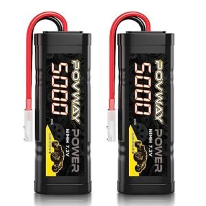 POVWAY 5000mAh 7.2V NiMH Battery with Tamiya Connector for RC Cars RC Truck RC Crawler Axial SCX RC Vehicles RC Hobby(Two Packs)
