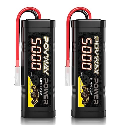 POVWAY 5000mAh 7.2V NiMH Battery with Tamiya Connector for RC Willey Samsung Washer RC Cars and Trucks Two Packs