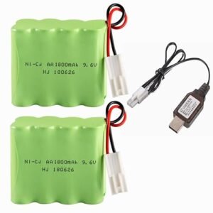9.6V 1800mAh NiCd Rechargeable Battery with EL-2P Plug for 1:10 Scale RC Car Spare Part Accessories 2 Pack with USB Charger