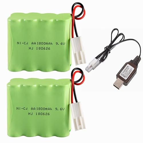 9.6V 1800mAh NiCd Rechargeable Battery with EL-2P Plug for 1:10 Scale RC Car Spare Part Accessories 2 Pack with USB Charger