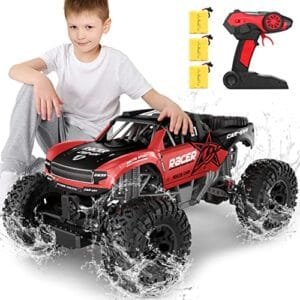 JONEALA 1/12 Scale Large Scale RC Trucks for Adults 4x4 Offroad Waterproof Amphibious Remote Control Car with Dual Motors and 3 Rechargeable Batteries
