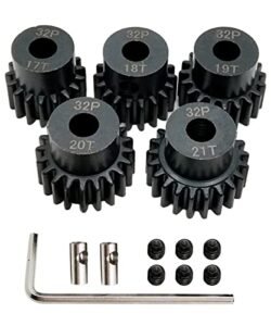 Raflot VICRAZZE 32p 5mm Pinion Gear Set 17T 18T 19T 20T 21T with 1/8 inch(3.175mm) Coupler and hex Key for 0.8 Metric Pitch RC Buggy Car Monster Truck