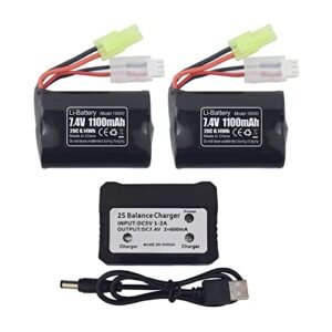 MOONZON 2PCS 7.4V 1100mAh Lithium Battery with 2 in 1 Charger for H102 TX121 High Speed RC Boat