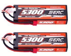 SUNPADOW 2S Lipo Battery 7.4V 5300mAh 100C Hard Case with Deans T Connector Rechargeable for RC Buggy Truggy Vehicles Car Truck Tank 2 Count